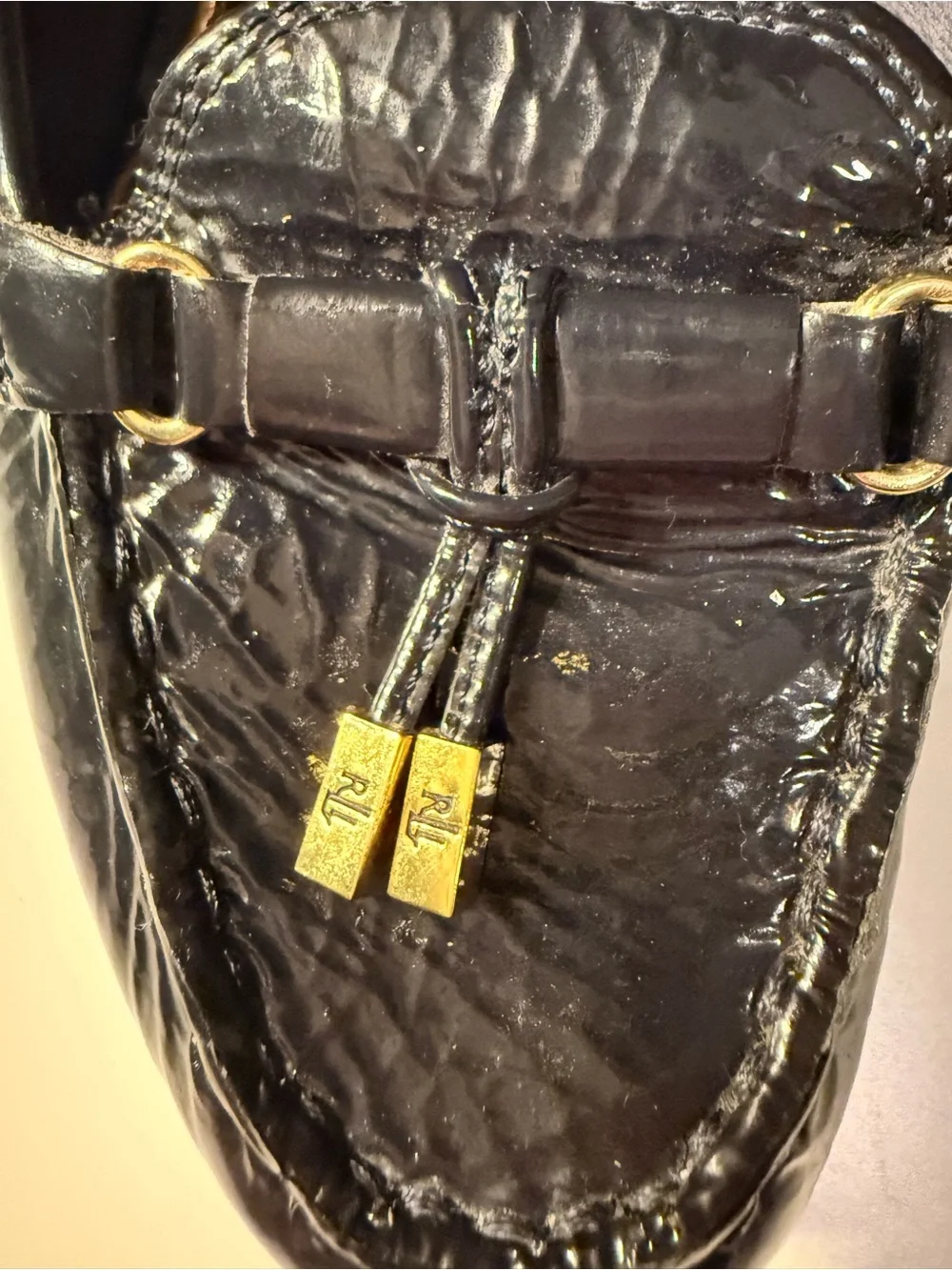 Lauren Ralph Lauren  navy  Patent Leather wedge Loafers with Gold Hardware